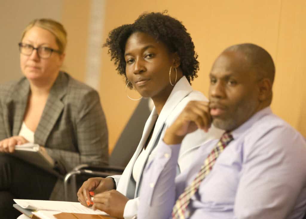 San Diego Inn of Court Workshop practice A group of people listen attentively during a San Diego Inn of Court Workshop practice